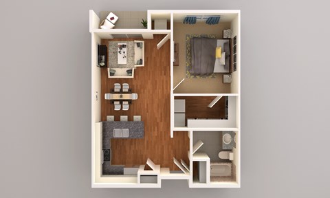 Floor plan for 1 bed, 1 bath, 783 sqft